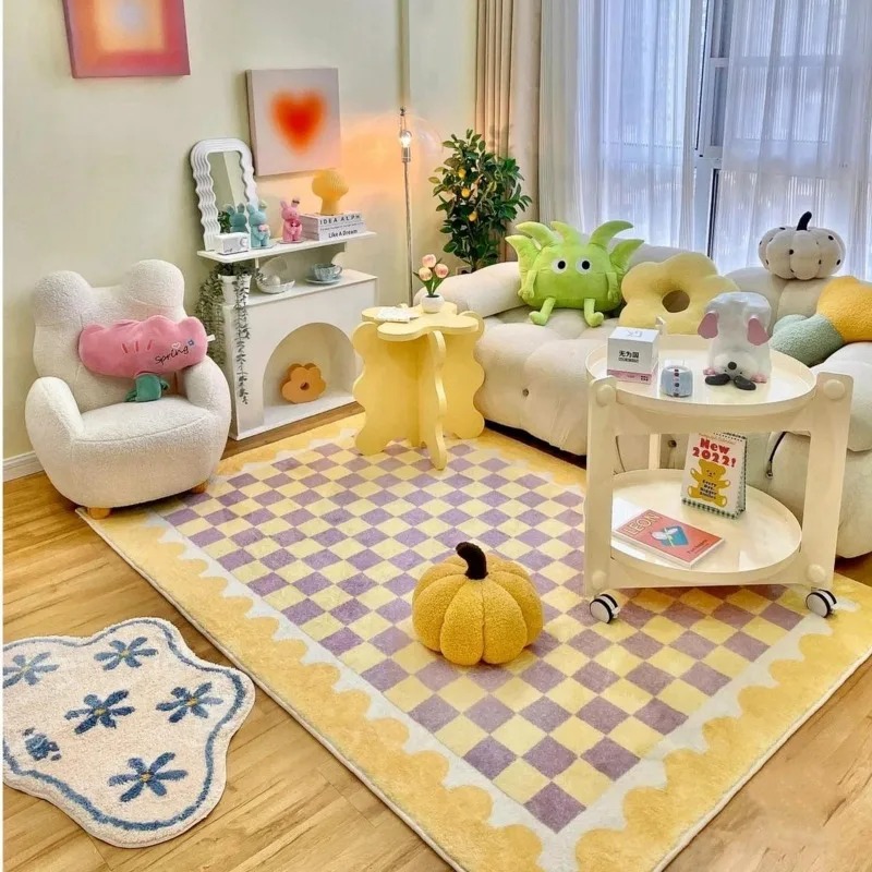 Outdoor Lighting Online - Karpet Samping Tempat Tidur Kotak-kotak Biru