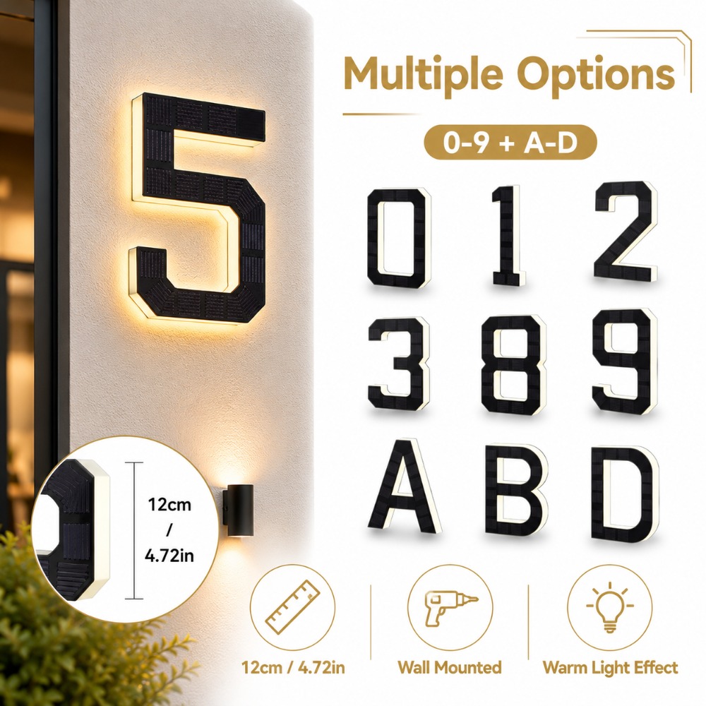 Outdoor Lighting Front Yard - Papan Nomor Rumah LED Tenaga Surya