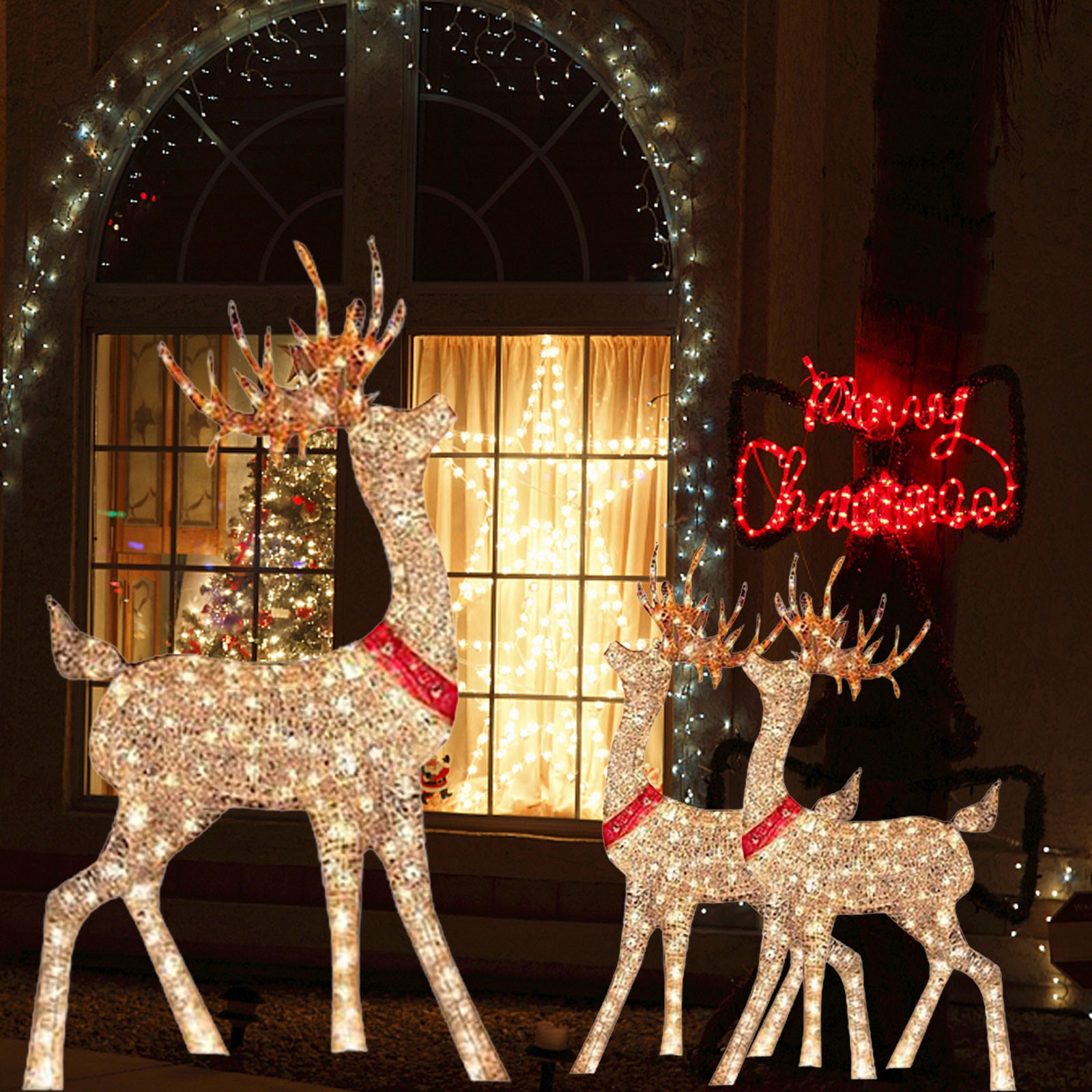 Dekorasi Natal berlampu rusa 1 - Outdoor Lighting Front Yard ulasan dan harga